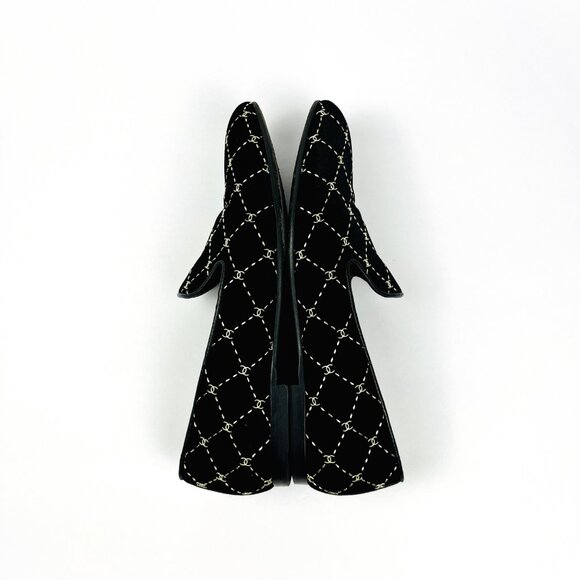 Chanel CC Logo Velvet Moccasin Loafers Black - Picture 6 of 12